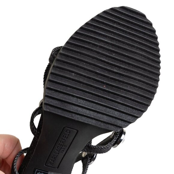 ✨ Karl Lagerfeld Beatriz Rhinestone Faux Crystal Gladiator Sandal Heel Black - Picture 14 of 15